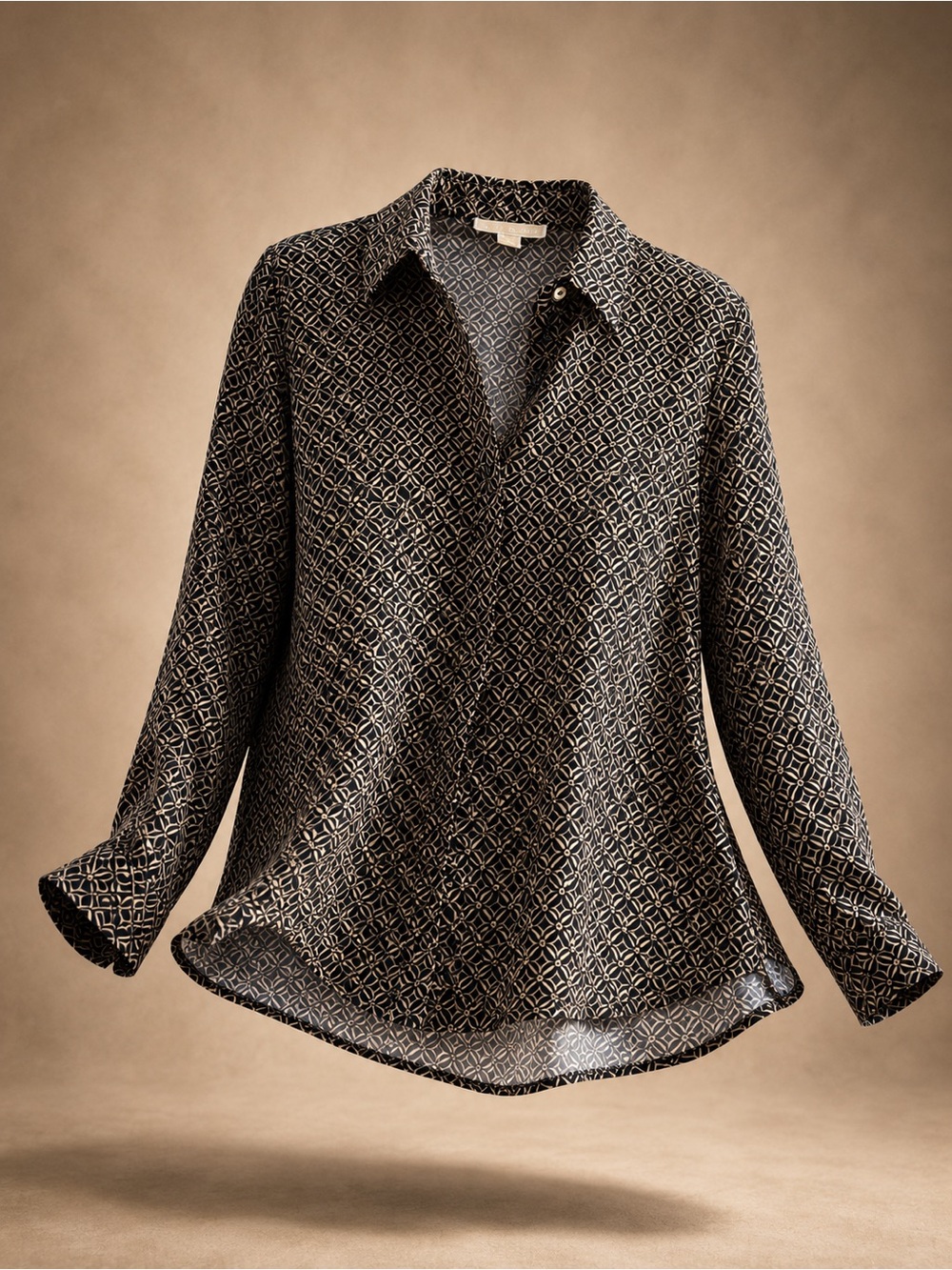 Michael Kors Black and Cream Geometric Button-Down Blouse